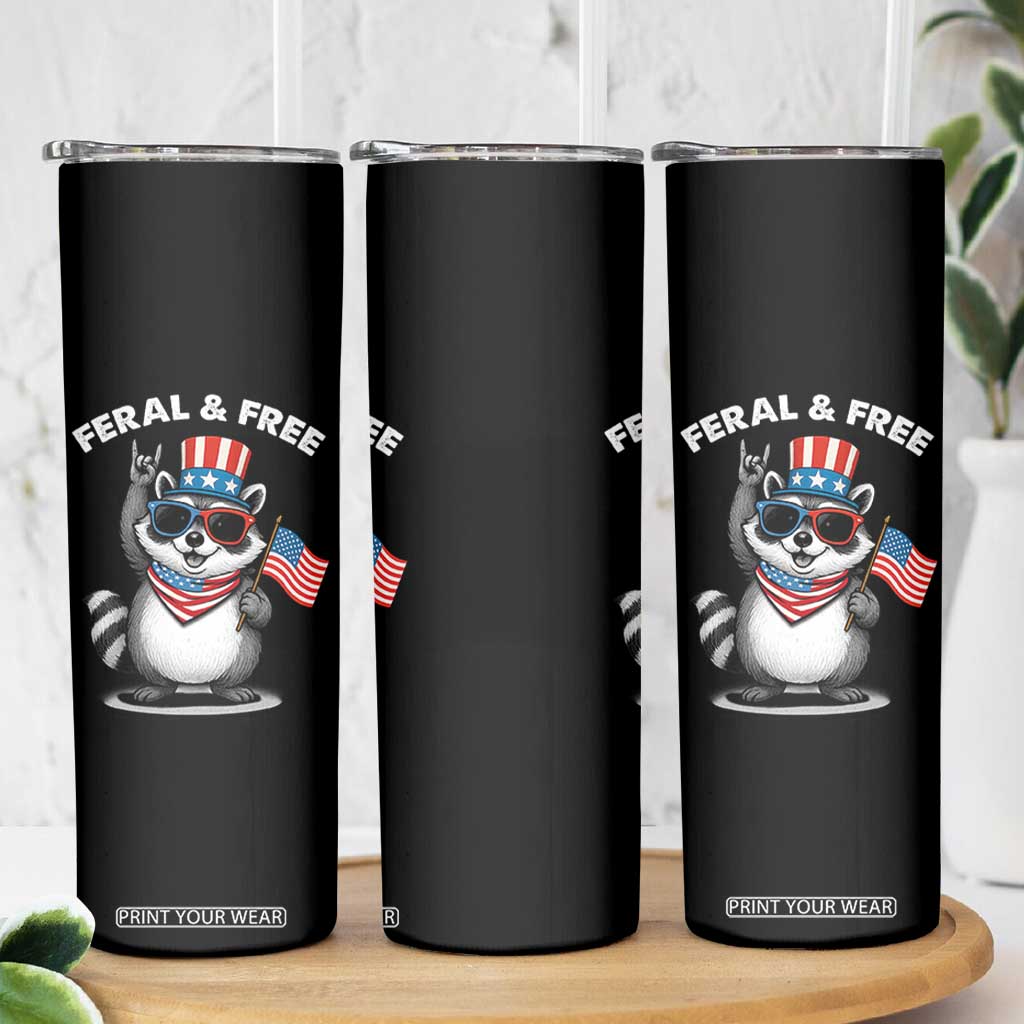 Funny Raccoon July 4th Skinny Tumbler Patriotic Trash Panda Feral But Free TS10 Print Your Wear