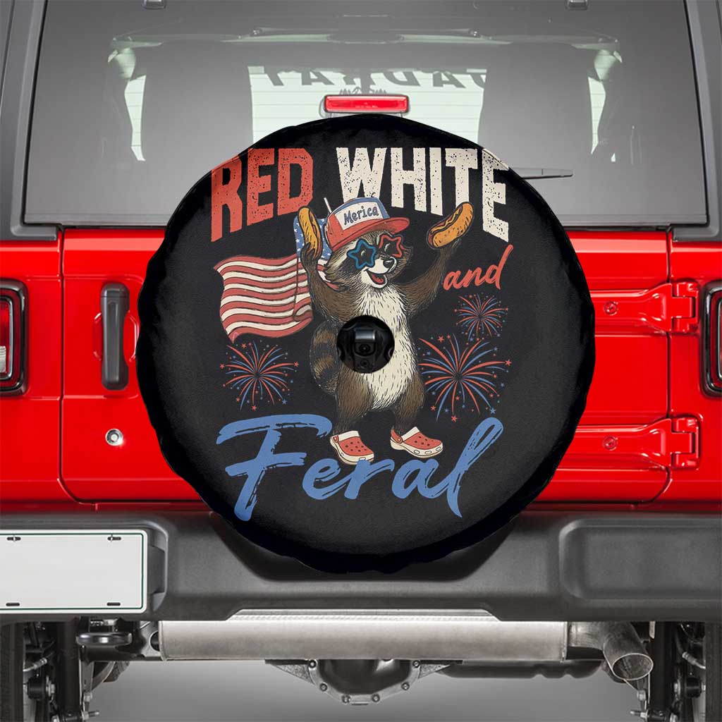 Funny Raccoon July 4th Spare Tire Cover Red White and Feral Patriotic Trash Panda TS10 Black Print Your Wear