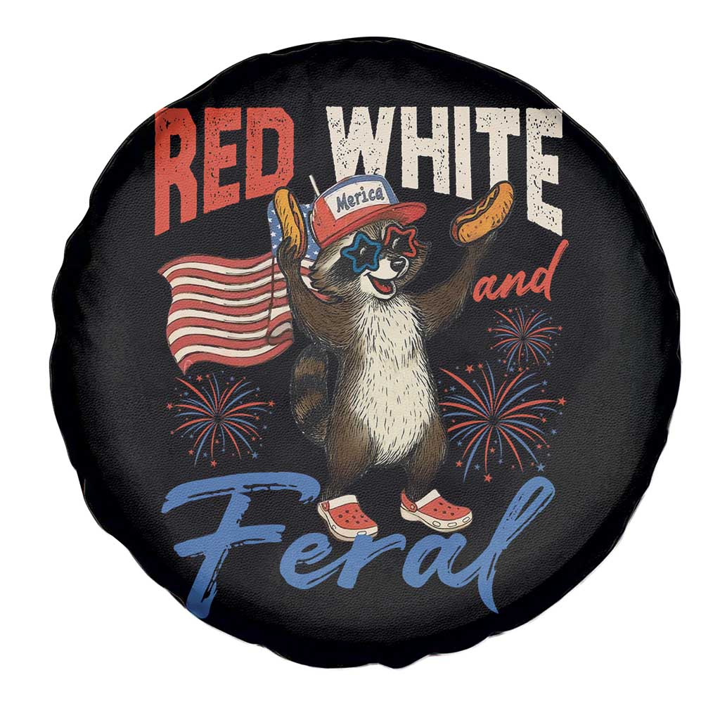 Funny Raccoon July 4th Spare Tire Cover Red White and Feral Patriotic Trash Panda TS10 Print Your Wear