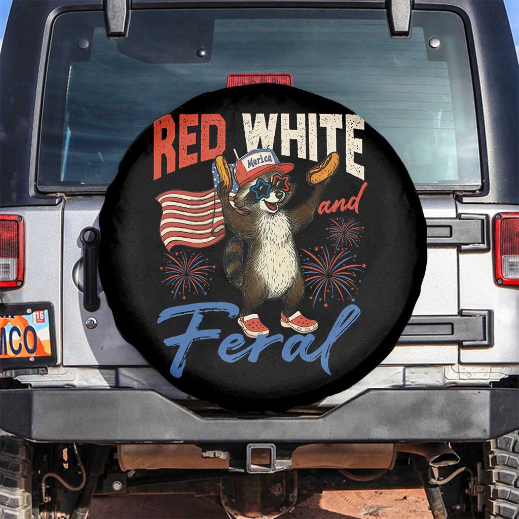 Funny Raccoon July 4th Spare Tire Cover Red White and Feral Patriotic Trash Panda TS10 No hole Black Print Your Wear