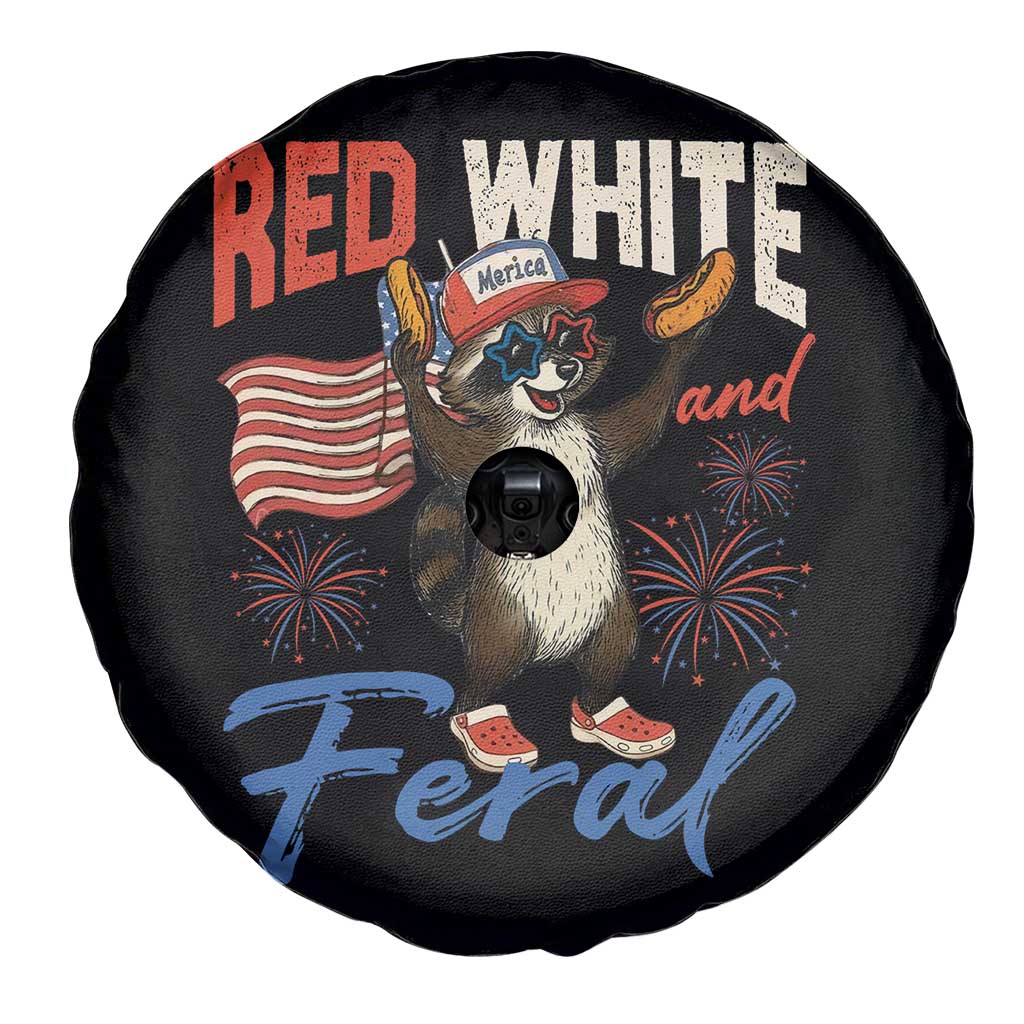 Funny Raccoon July 4th Spare Tire Cover Red White and Feral Patriotic Trash Panda TS10 Print Your Wear