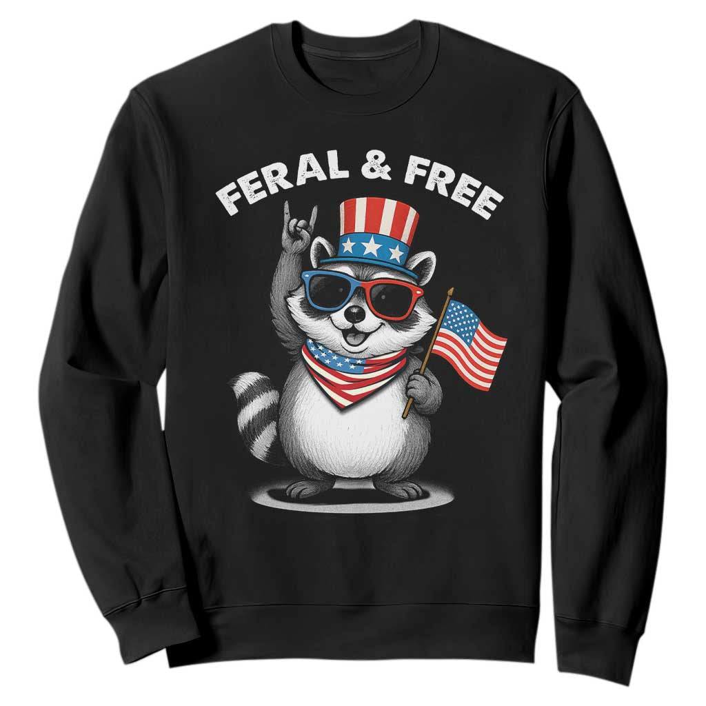 Funny Raccoon July 4th Sweatshirt Patriotic Trash Panda Feral But Free TS10 Black Print Your Wear