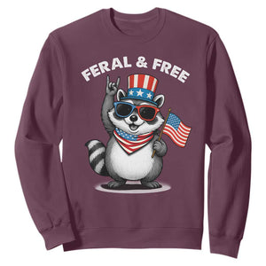 Funny Raccoon July 4th Sweatshirt Patriotic Trash Panda Feral But Free TS10 Maroon Print Your Wear