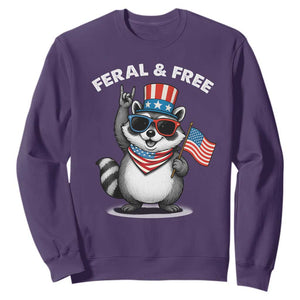 Funny Raccoon July 4th Sweatshirt Patriotic Trash Panda Feral But Free TS10 Purple Print Your Wear