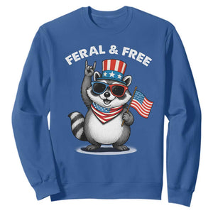 Funny Raccoon July 4th Sweatshirt Patriotic Trash Panda Feral But Free TS10 Royal Blue Print Your Wear
