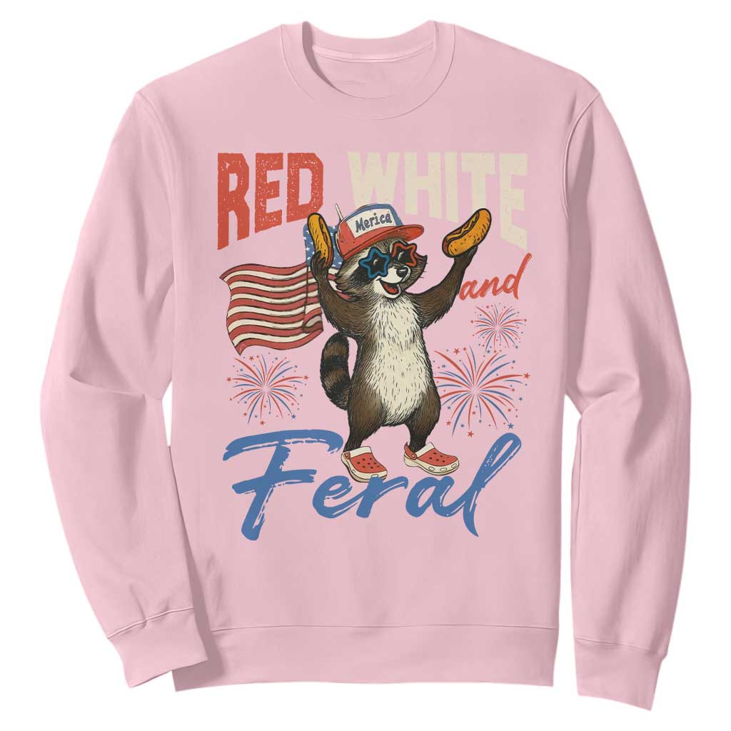Funny Raccoon July 4th Sweatshirt Red White and Feral Patriotic Trash Panda TS10 Light Pink Print Your Wear