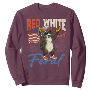 Funny Raccoon July 4th Sweatshirt Red White and Feral Patriotic Trash Panda TS10 Maroon Print Your Wear