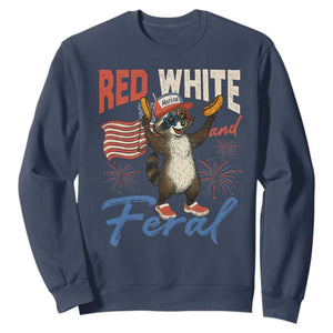 Funny Raccoon July 4th Sweatshirt Red White and Feral Patriotic Trash Panda TS10 Navy Print Your Wear