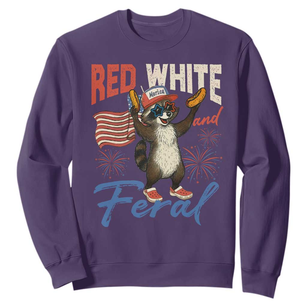 Funny Raccoon July 4th Sweatshirt Red White and Feral Patriotic Trash Panda TS10 Purple Print Your Wear