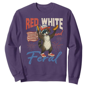 Funny Raccoon July 4th Sweatshirt Red White and Feral Patriotic Trash Panda TS10 Purple Print Your Wear