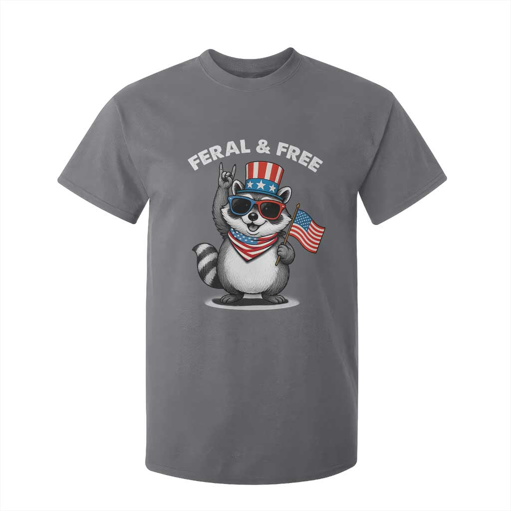 Funny Raccoon July 4th T Shirt For Kid Patriotic Trash Panda Feral But Free TS10 Charcoal Print Your Wear