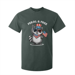 Funny Raccoon July 4th T Shirt For Kid Patriotic Trash Panda Feral But Free TS10 Dark Forest Green Print Your Wear