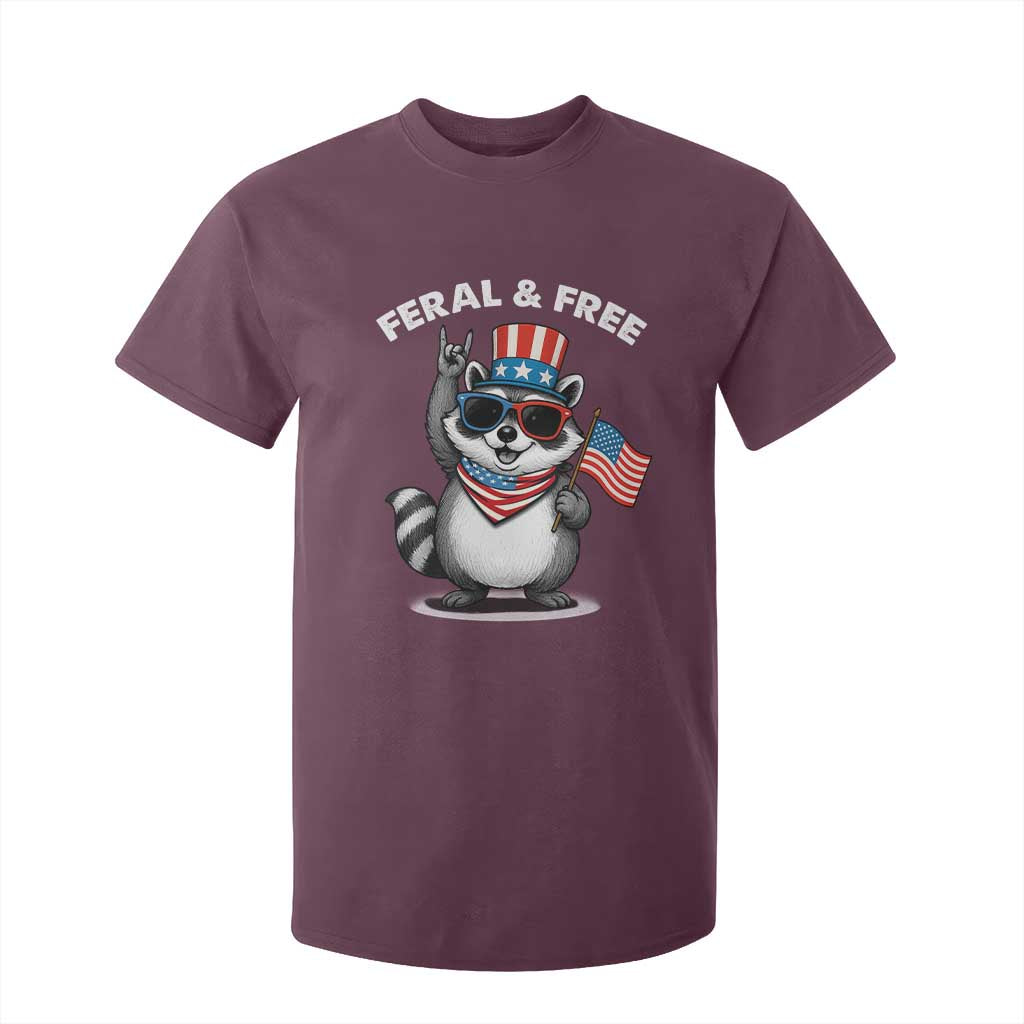 Funny Raccoon July 4th T Shirt For Kid Patriotic Trash Panda Feral But Free TS10 Maroon Print Your Wear