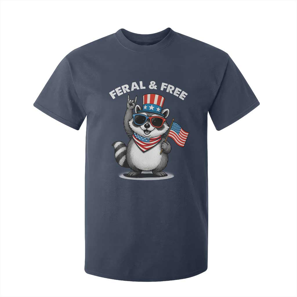 Funny Raccoon July 4th T Shirt For Kid Patriotic Trash Panda Feral But Free TS10 Navy Print Your Wear