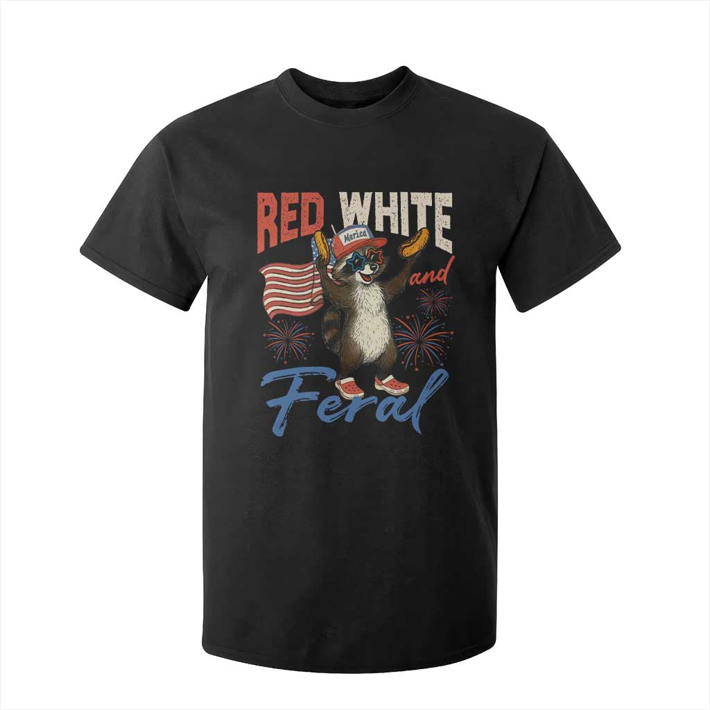 Funny Raccoon July 4th T Shirt For Kid Red White and Feral Patriotic Trash Panda TS10 Black Print Your Wear