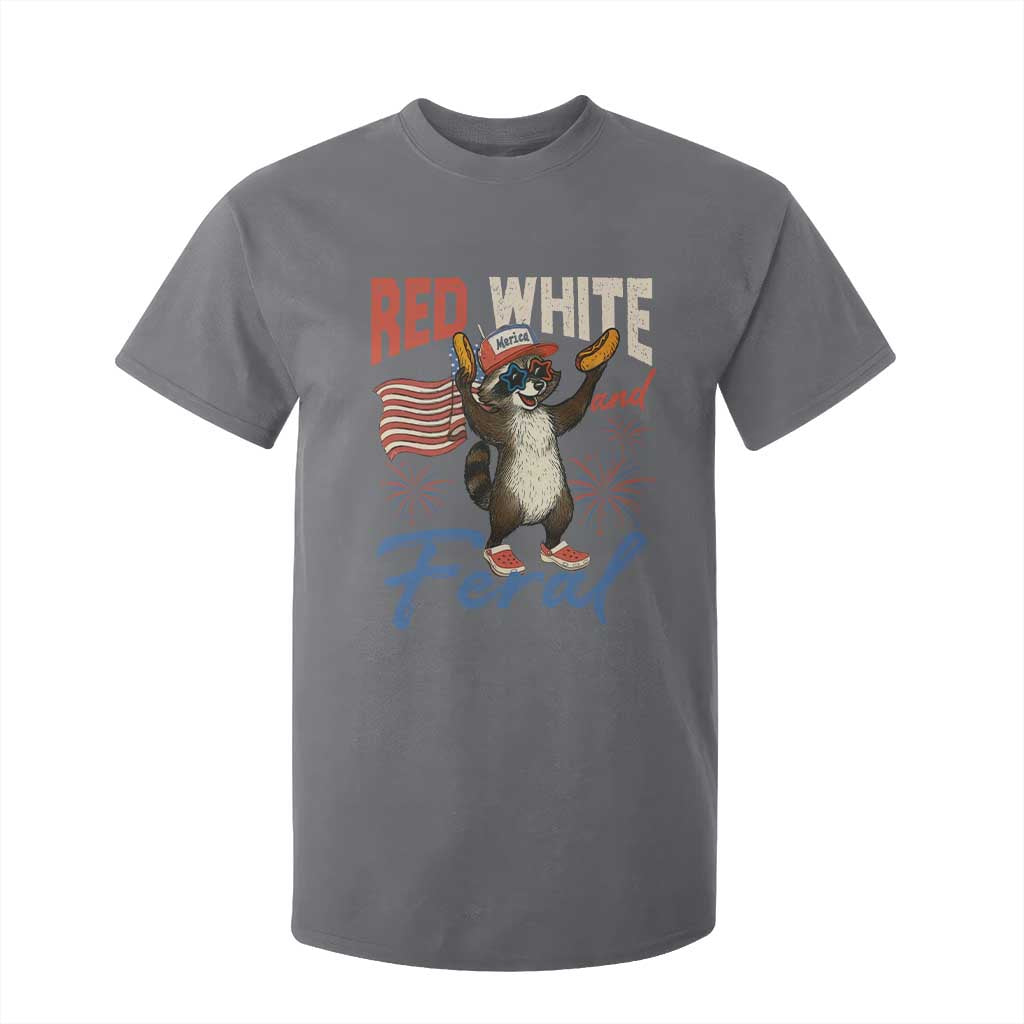 Funny Raccoon July 4th T Shirt For Kid Red White and Feral Patriotic Trash Panda TS10 Charcoal Print Your Wear