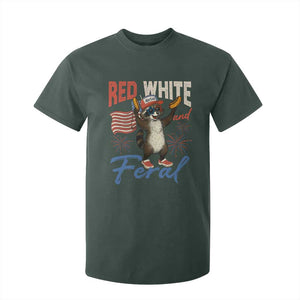 Funny Raccoon July 4th T Shirt For Kid Red White and Feral Patriotic Trash Panda TS10 Dark Forest Green Print Your Wear