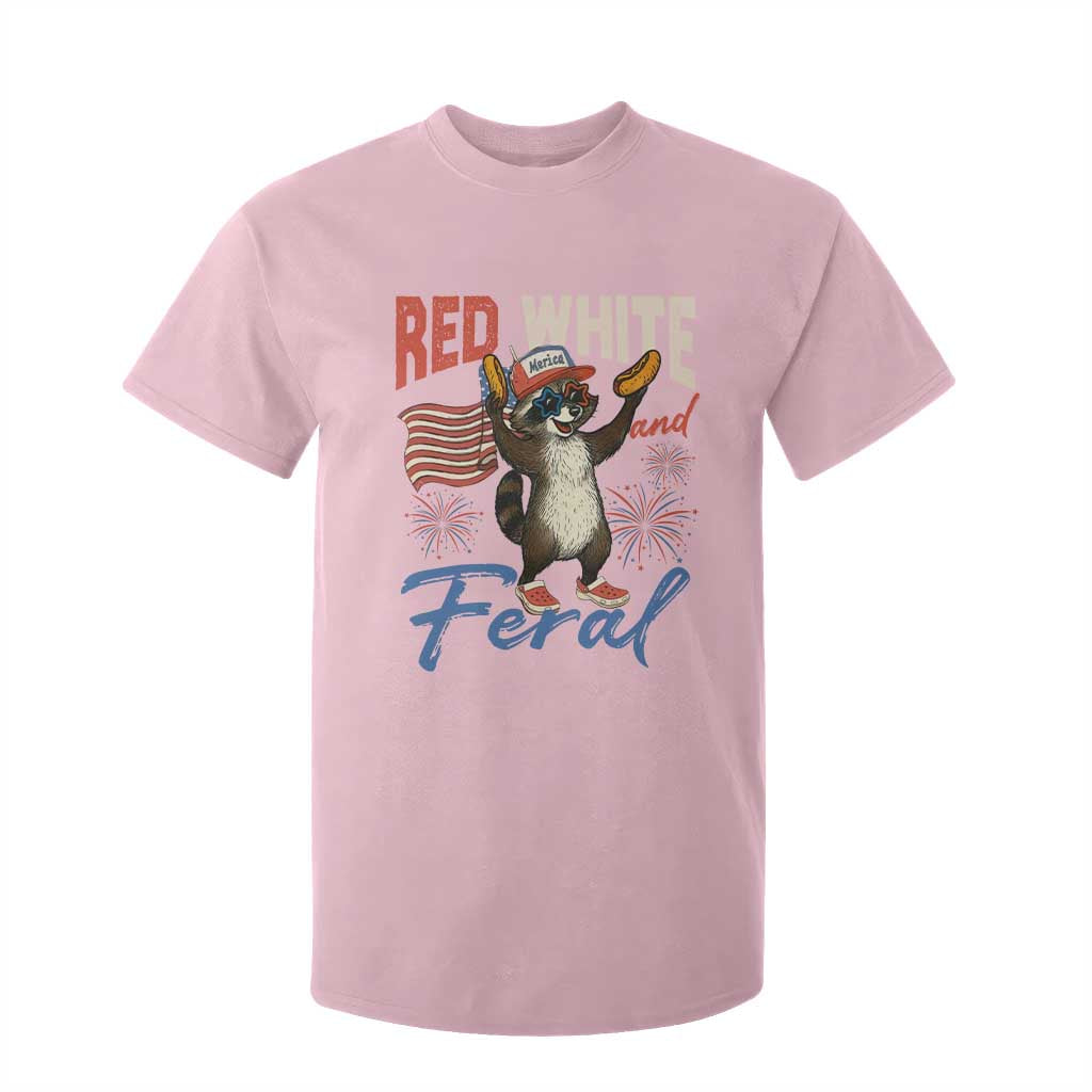 Funny Raccoon July 4th T Shirt For Kid Red White and Feral Patriotic Trash Panda TS10 Light Pink Print Your Wear