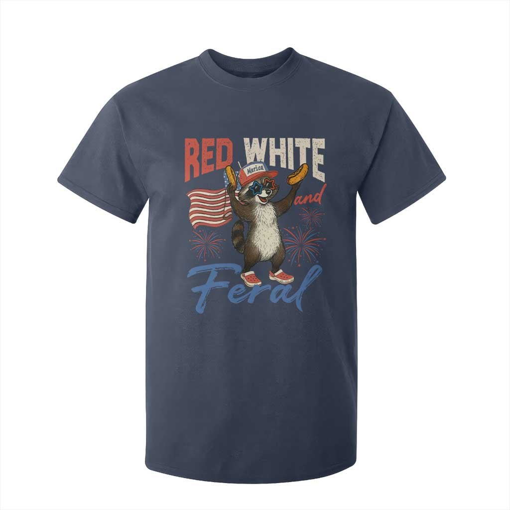 Funny Raccoon July 4th T Shirt For Kid Red White and Feral Patriotic Trash Panda TS10 Navy Print Your Wear