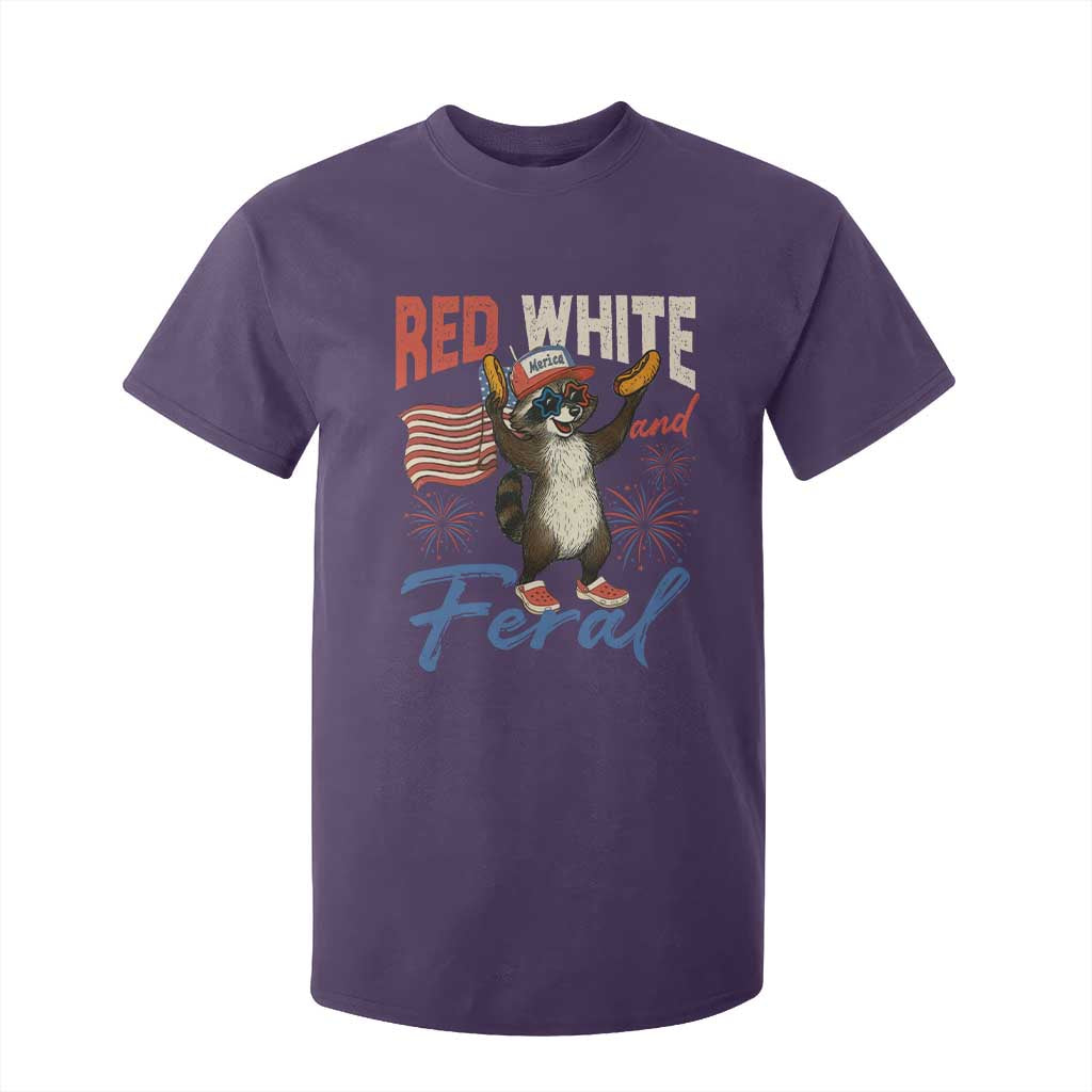 Funny Raccoon July 4th T Shirt For Kid Red White and Feral Patriotic Trash Panda TS10 Purple Print Your Wear