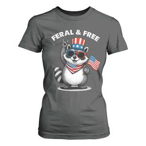 Funny Raccoon July 4th T Shirt For Women Patriotic Trash Panda Feral But Free TS10 Dark Heather Print Your Wear