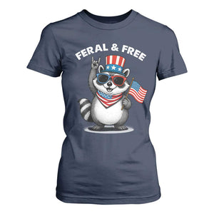 Funny Raccoon July 4th T Shirt For Women Patriotic Trash Panda Feral But Free TS10 Navy Print Your Wear