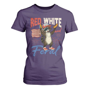 Funny Raccoon July 4th T Shirt For Women Red White and Feral Patriotic Trash Panda TS10 Purple Print Your Wear
