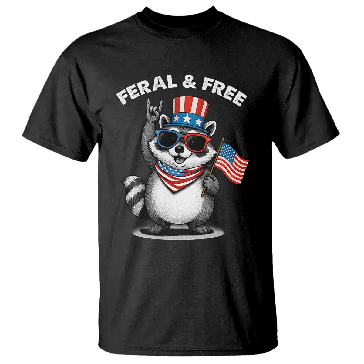 Funny Raccoon July 4th T Shirt Patriotic Trash Panda Feral But Free TS10 Black Print Your Wear