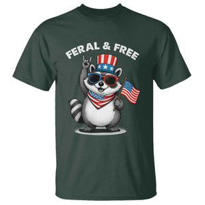 Funny Raccoon July 4th T Shirt Patriotic Trash Panda Feral But Free TS10 Dark Forest Green Print Your Wear
