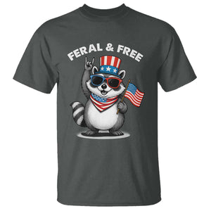 Funny Raccoon July 4th T Shirt Patriotic Trash Panda Feral But Free TS10 Dark Heather Print Your Wear