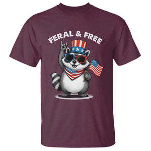 Funny Raccoon July 4th T Shirt Patriotic Trash Panda Feral But Free TS10 Maroon Print Your Wear