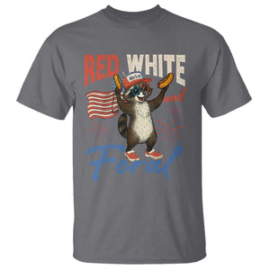 Funny Raccoon July 4th T Shirt Red White and Feral Patriotic Trash Panda TS10 Charcoal Print Your Wear