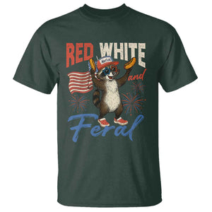 Funny Raccoon July 4th T Shirt Red White and Feral Patriotic Trash Panda TS10 Dark Forest Green Print Your Wear