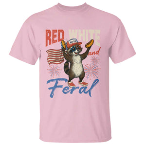 Funny Raccoon July 4th T Shirt Red White and Feral Patriotic Trash Panda TS10 Light Pink Print Your Wear