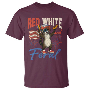 Funny Raccoon July 4th T Shirt Red White and Feral Patriotic Trash Panda TS10 Maroon Print Your Wear