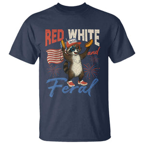 Funny Raccoon July 4th T Shirt Red White and Feral Patriotic Trash Panda TS10 Navy Print Your Wear