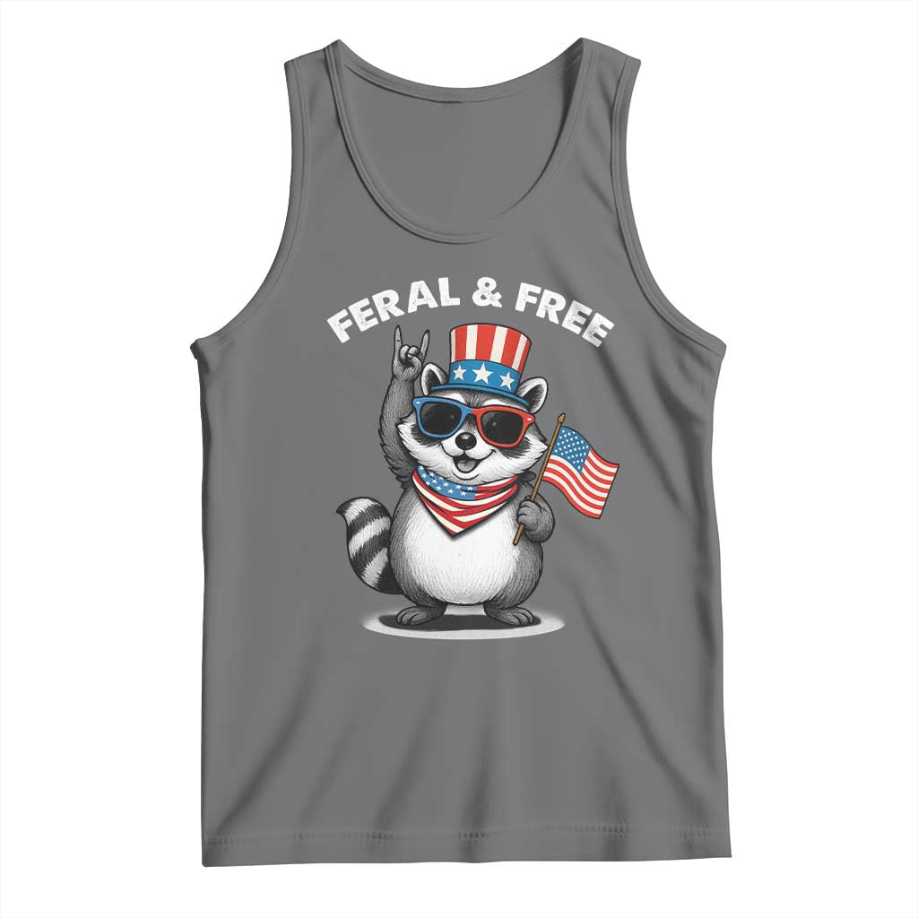 Funny Raccoon July 4th Tank Top Patriotic Trash Panda Feral But Free TS10 Black Heather Print Your Wear