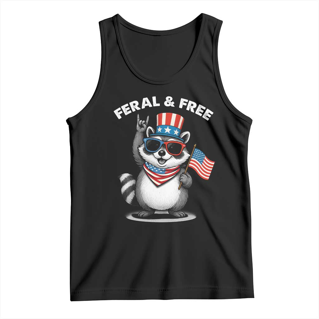 Funny Raccoon July 4th Tank Top Patriotic Trash Panda Feral But Free TS10 Black Print Your Wear
