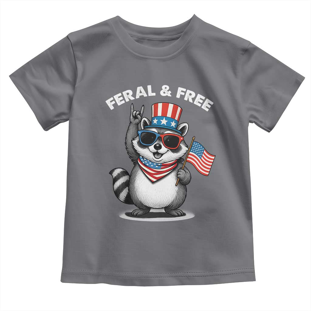 Funny Raccoon July 4th Toddler T Shirt Patriotic Trash Panda Feral But Free TS10 Charcoal Print Your Wear