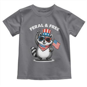 Funny Raccoon July 4th Toddler T Shirt Patriotic Trash Panda Feral But Free TS10 Charcoal Print Your Wear