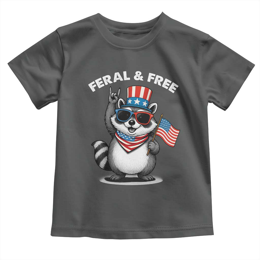 Funny Raccoon July 4th Toddler T Shirt Patriotic Trash Panda Feral But Free TS10 Dark Heather Print Your Wear