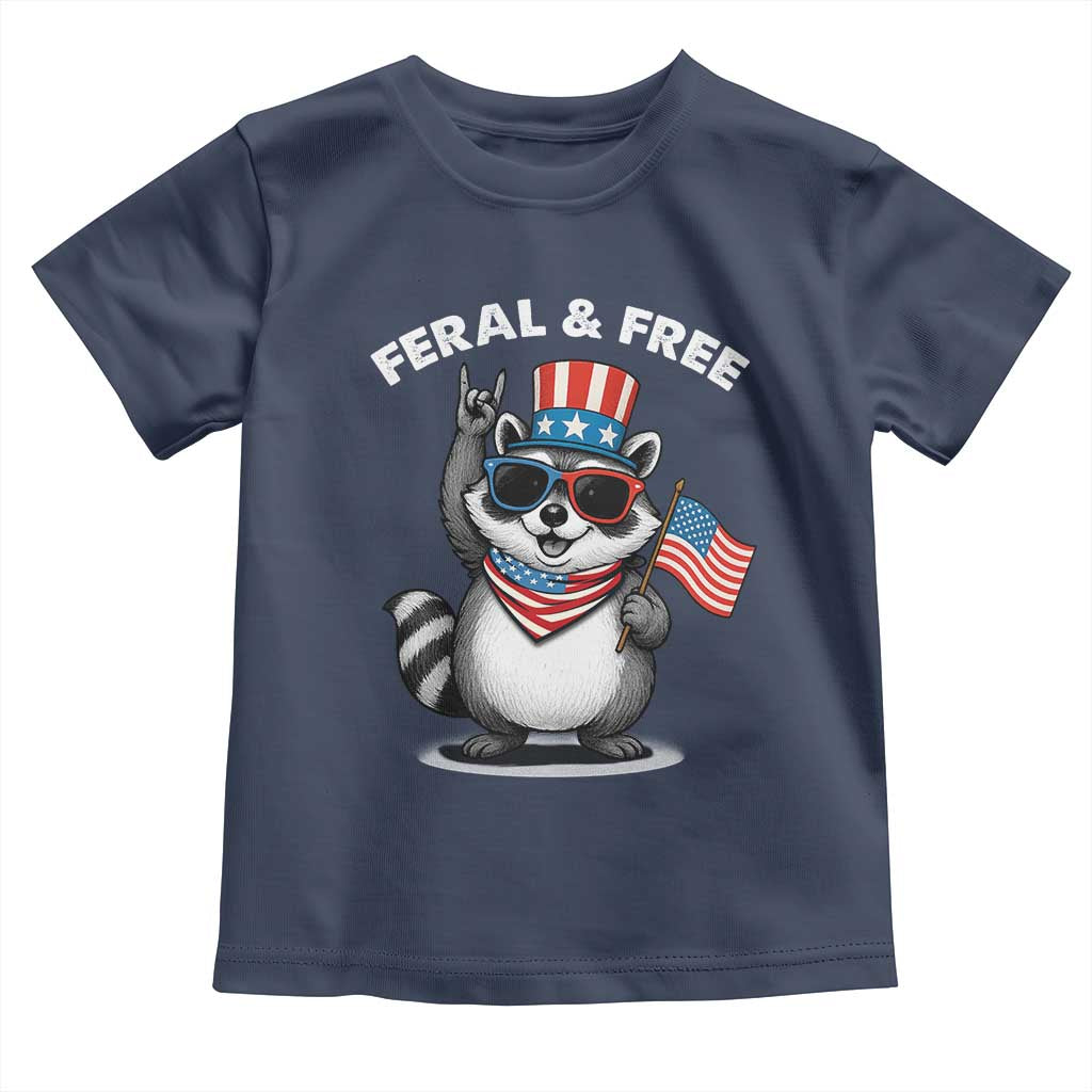 Funny Raccoon July 4th Toddler T Shirt Patriotic Trash Panda Feral But Free TS10 Navy Print Your Wear