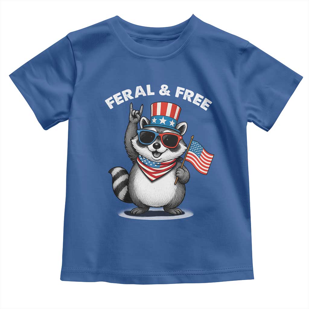 Funny Raccoon July 4th Toddler T Shirt Patriotic Trash Panda Feral But Free TS10 Royal Blue Print Your Wear