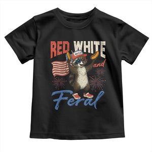 Funny Raccoon July 4th Toddler T Shirt Red White and Feral Patriotic Trash Panda TS10 Black Print Your Wear
