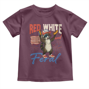 Funny Raccoon July 4th Toddler T Shirt Red White and Feral Patriotic Trash Panda TS10 Maroon Print Your Wear