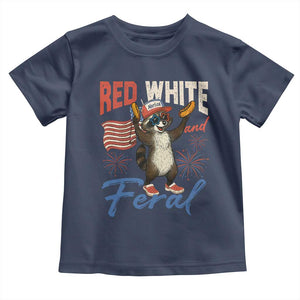 Funny Raccoon July 4th Toddler T Shirt Red White and Feral Patriotic Trash Panda TS10 Navy Print Your Wear