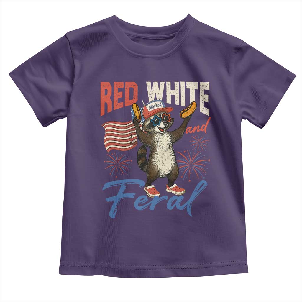 Funny Raccoon July 4th Toddler T Shirt Red White and Feral Patriotic Trash Panda TS10 Purple Print Your Wear