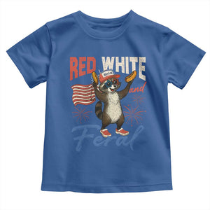 Funny Raccoon July 4th Toddler T Shirt Red White and Feral Patriotic Trash Panda TS10 Royal Blue Print Your Wear