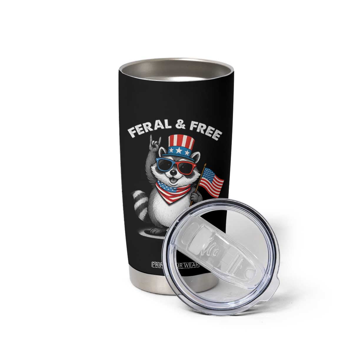 Funny Raccoon July 4th Tumbler Cup Patriotic Trash Panda Feral But Free TS10 Print Your Wear