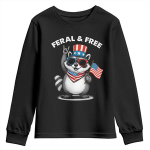 Funny Raccoon July 4th Youth Sweatshirt Patriotic Trash Panda Feral But Free TS10 Black Print Your Wear
